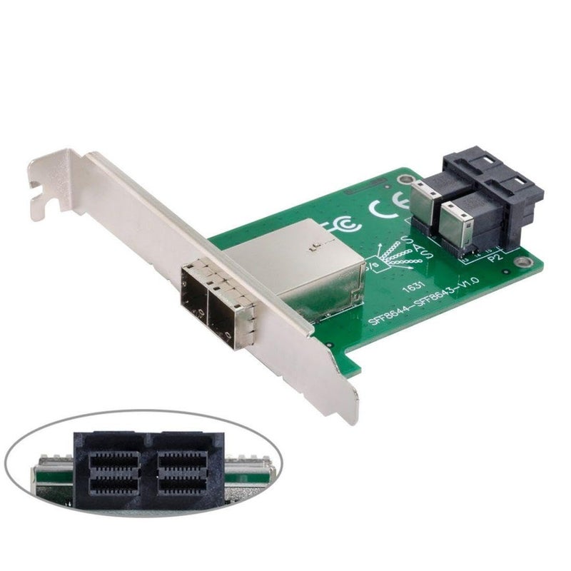 Chenyang Mini SAS 2 SFF-8644 to 2 SFF-8643 HD Data Server Converter Adapter with Bracket - Image 1