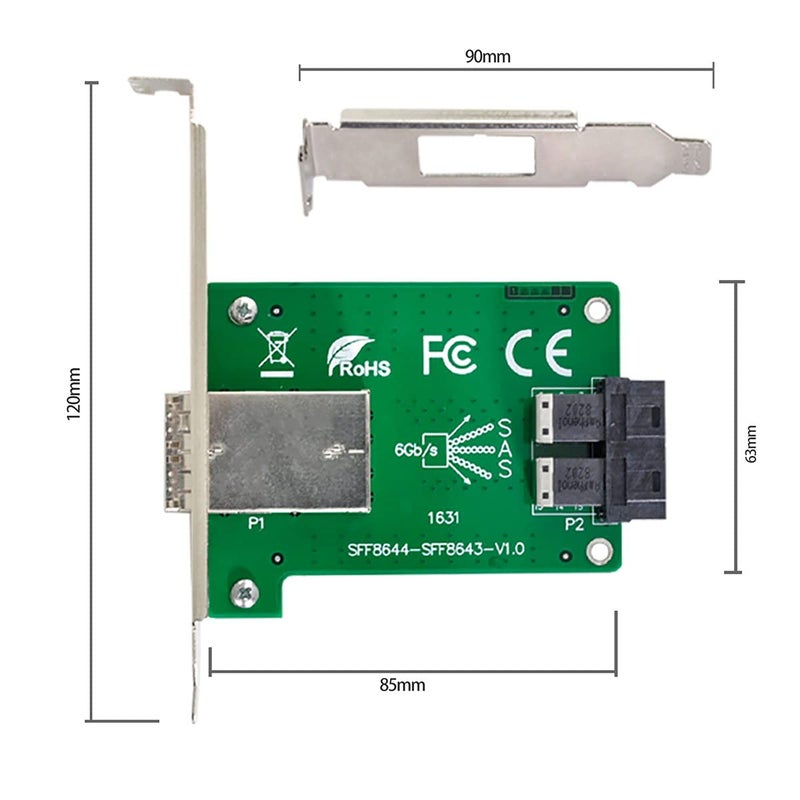 Chenyang Mini SAS 2 SFF-8644 to 2 SFF-8643 HD Data Server Converter Adapter with Bracket - Image 5