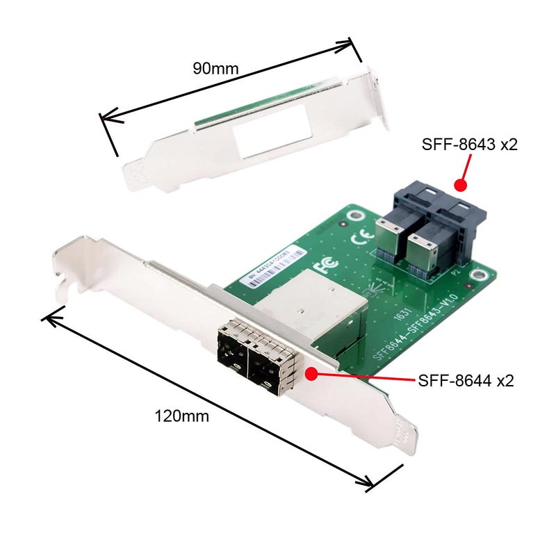 Chenyang Mini SAS 2 SFF-8644 to 2 SFF-8643 HD Data Server Converter Adapter with Bracket - Image 4
