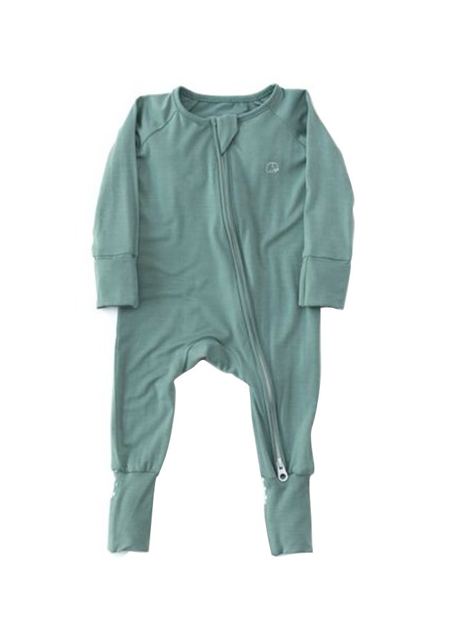 Anvi Baby Organic Zipper Romper Soft Sage 95% Bamboo 5% Spandex- 3-6 months  - Image 1