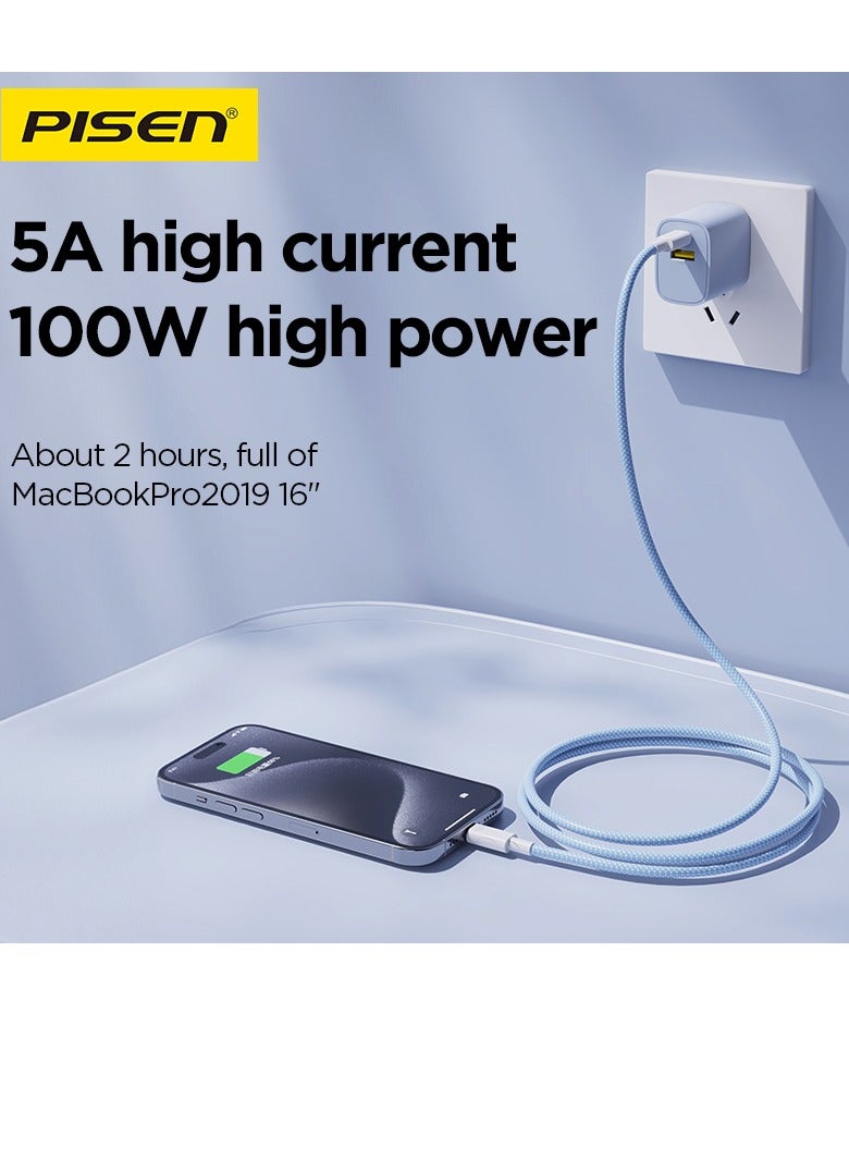 Pisen USB C to USB C Cable, PD 100W Braided USB C Fast Charging Data Cable for iPhone 16/16 Plus/16 Pro/16 Pro Max/15, MacBook Pro, iPad Pro, Dell XPS, Samsung Galaxy S24/S23/S22 Ultra, Switch, Pixel 1M - Image 3