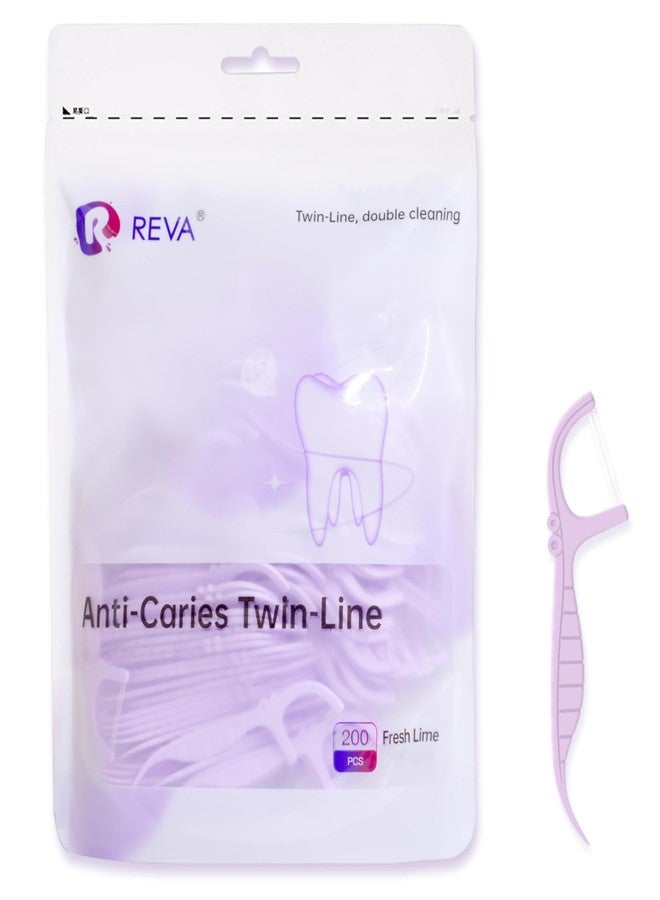 R REVA أعواد تنظيف الأسنان R REVA المضادة للتسوس، ثنائية الخط - 200 عود (عبوة واحدة، أعواد أسنان بنكهة الليمون المنعشة، أعواد تنظيف الأسنان) - Image 1