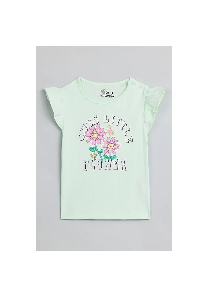 R&b Printed Top with Crew Neck and Flutter Sleeves