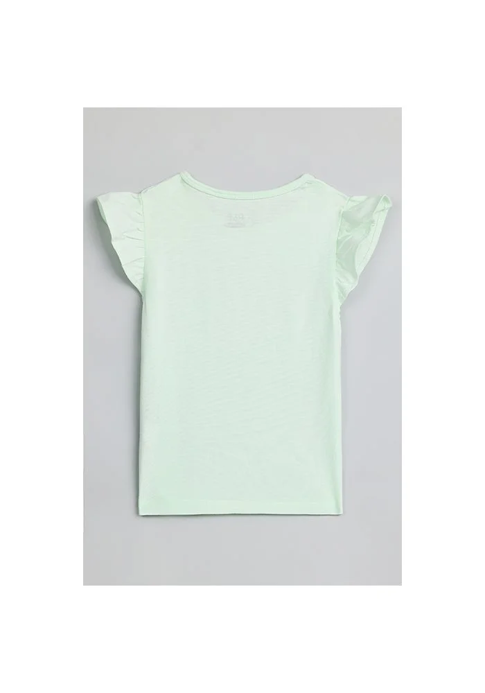 R&b Printed Top with Crew Neck and Flutter Sleeves