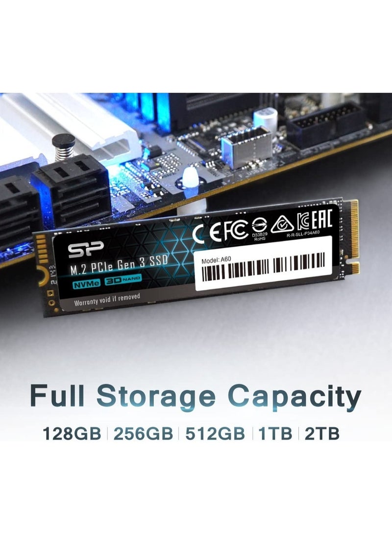 سيليكون باور قرص SSD NVMe من Silicon Power بسعة 1 تيرابايت P34A60، M.2 2280، PCIe Gen3x4، سرعة قراءة تصل إلى 2200 ميجابايت/ثانية، ذاكرة NAND ثلاثية الأبعاد، - Image 3