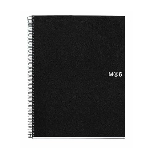 Miquelrius Miquel Rius M Original 6 Subject Notebook, Lined A4-11.7" x 8.27", 150 Sheets Heavyweight Paper, Subjects Separated by color, 4 Hole Punched, Micro-Perforated, Black Polypropylene Cover - Image 1