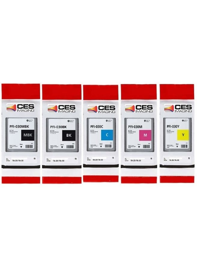 CES Imaging Replacement Canon PFI-030 55ml Ink Tank Set PFI-030MBK PFI-030BK PFI-030C PFI-030M PFI-030Y in Retail Package by CES Imaging - Image 1