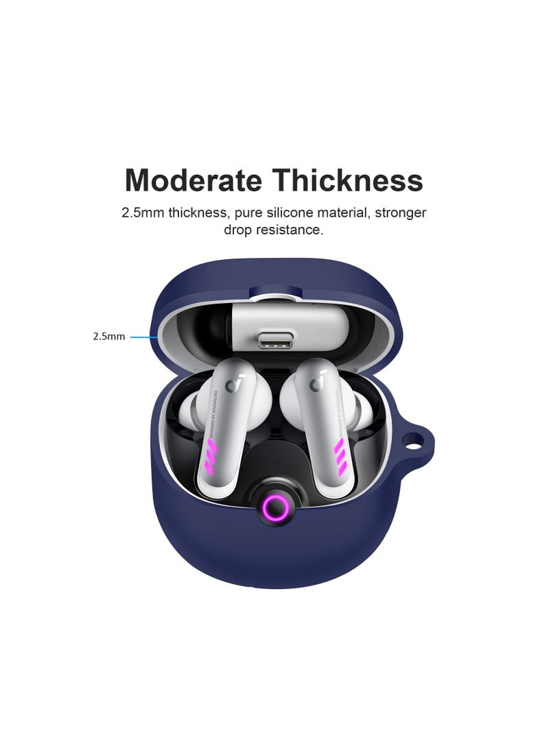 KASTWAVE Soft Silicone Protective Case for soundcore VR P10 Earbuds, 2 Pcs Portable Shockproof Protective Earbuds Cover with Carabiner Accessories, Blue+White - Image 3