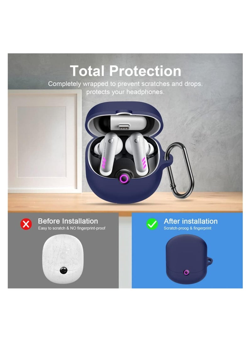 KASTWAVE Soft Silicone Protective Case for soundcore VR P10 Earbuds, 2 Pcs Portable Shockproof Protective Earbuds Cover with Carabiner Accessories, Blue+White - Image 2