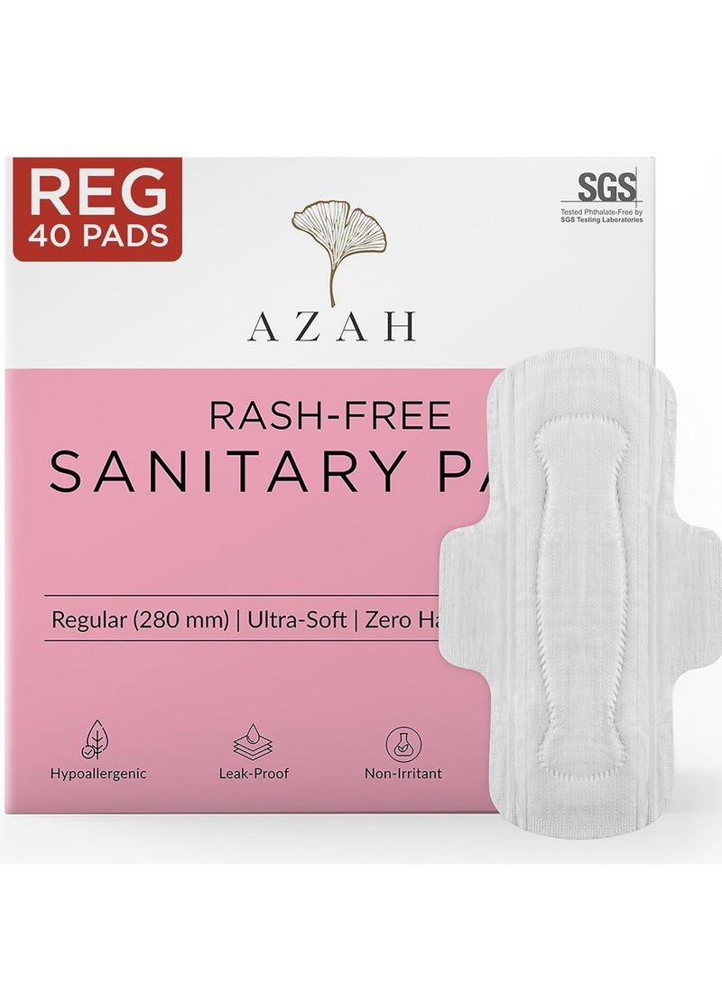 AZAH Sanitary Pads for Women Regular [Pack of 40] 100% Rash-Free sanitary napkins | 3x More Absorption, Cottony Soft and Dry Top Cover for heavy Flow | Toxin Free, Locks Odour, Leak-Proof - Image 1