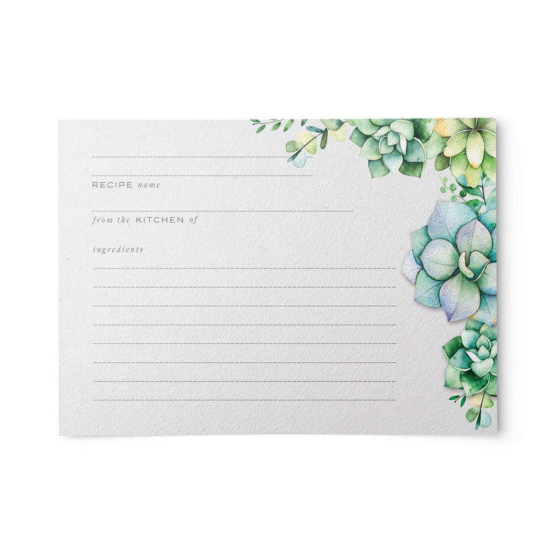 48 Succulents Recipe Cards 4x6 in Water Resistant