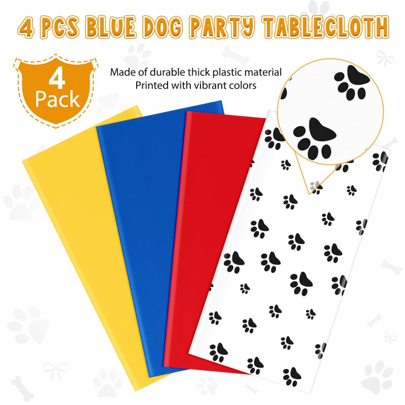 MASHAN 4 Pack Paw Print Plastic Tablecloths, Blue Red Yellow Puppy Table Cloth Disposable Rectangle Table Covers for Kids Birthday Party, Dog Puppy Birthday Party Decorations and Supplies, 108 * 54inch - Image 4