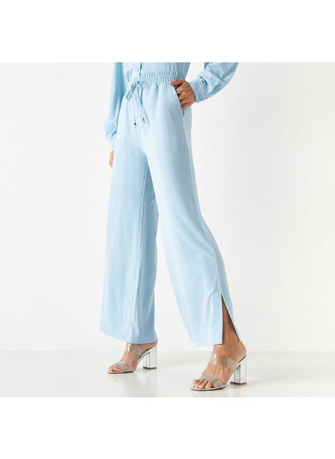 Iconic All-Over Embellished Flared Leg Pants with Elasticated Waistband and Pockets