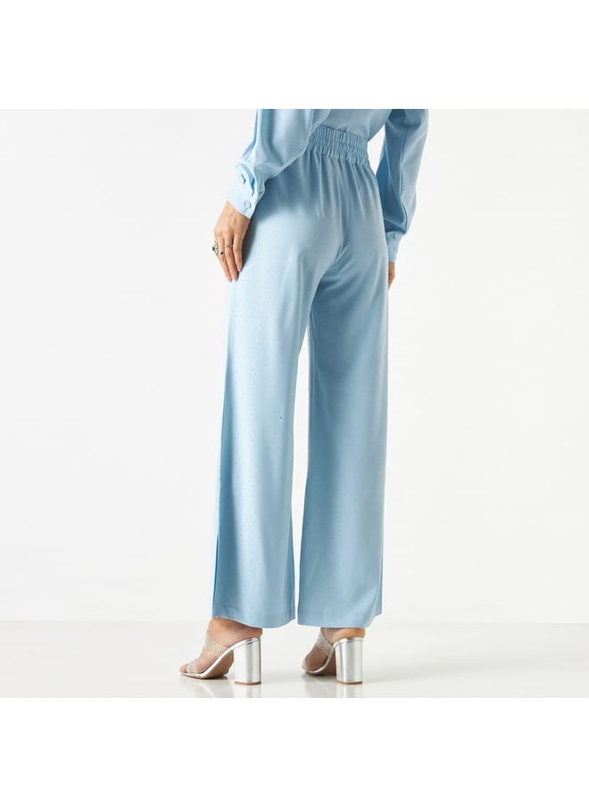 Iconic Iconic All-Over Embellished Flared Leg Pants with Elasticated Waistband and Pockets  - Image 3