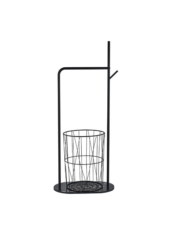 DANUBE HOME Milano Lace Floor Towel Bar with Basket â€“ Stylish Free-Standing Towel Rack with Storage Basket, Rust-Resistant Stainless Steel, Modern Bathroom Organizer, Space-Saving Design, Elegant Towel Holder for Home & Commercial Use Matt Black  - Image 1
