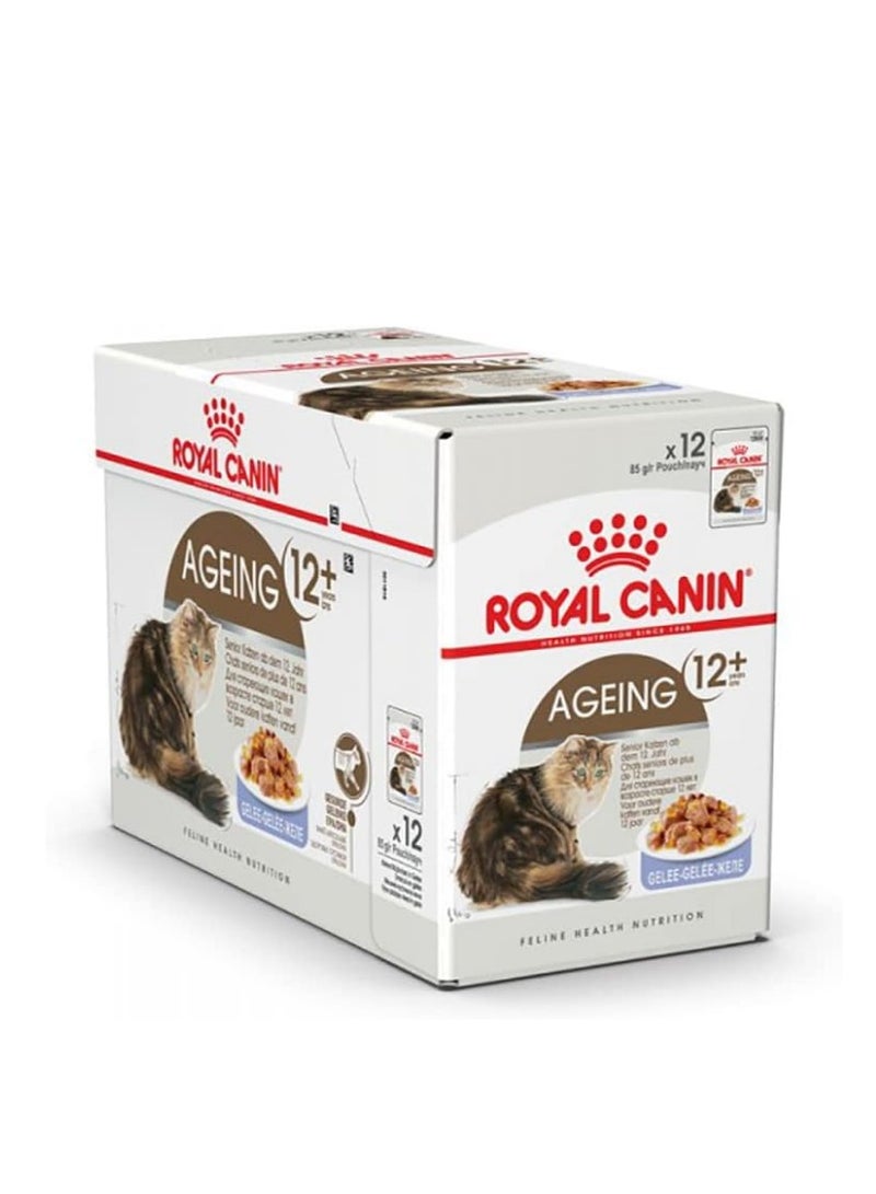 Royal Canin Feline Health Nutrition Ageing +12 Jelly Wet Food - 12 x 85g Pouches - Specialized Nutrition for Senior Cats - Image 1