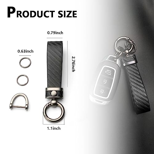 Kewucn Carbon Fiber Style Car Key Chain, Microfiber Leather Keychain, 360 Degree Rotatable Anti-Lost D-Ring Key Fob Holder (Black) - Image 2
