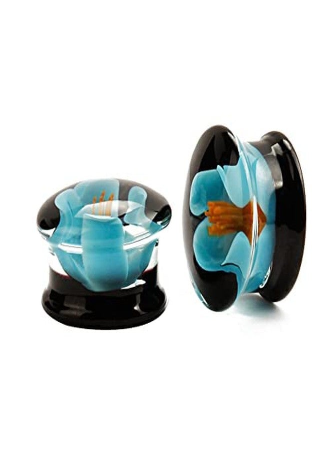 OIDIMS 3D Blue Flower Glass Ear Plugs Gauges Tunnel Expanders Stretcher Fashion Punk Earrings Double Flared Piercings Body Jewelry (00g(10mm)) - Image 3