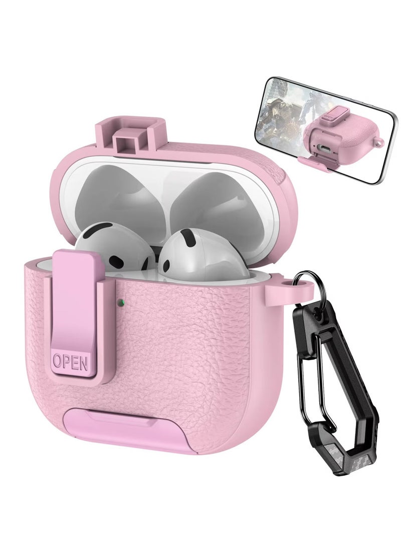 حافظة متوافقة مع سماعات Airpods 3، حافظة جلدية بتصميم ملمس واقٍ مع حزام يد، مقاومة للسقوط والصدمات (وردي) - Image 1