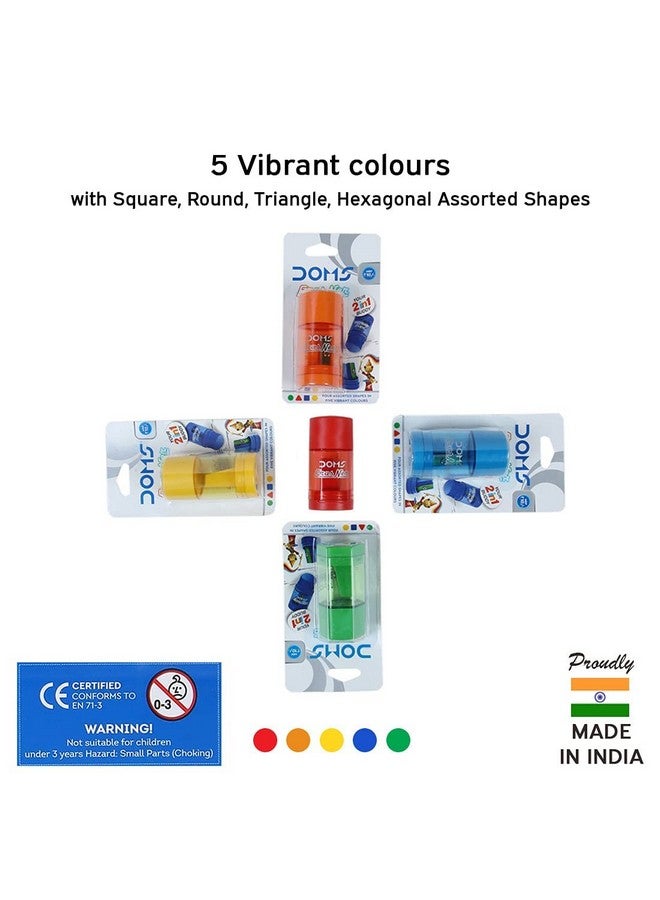 Doms ErasNer Eraser + Sharpner Blister Pack | Durable & Strong Built Quality | 4 Different Shapes in 5 Vibrant Colors | Scientifically Angled Blade With Anti-rust Coating | Pack of 10 Pieces - Image 4