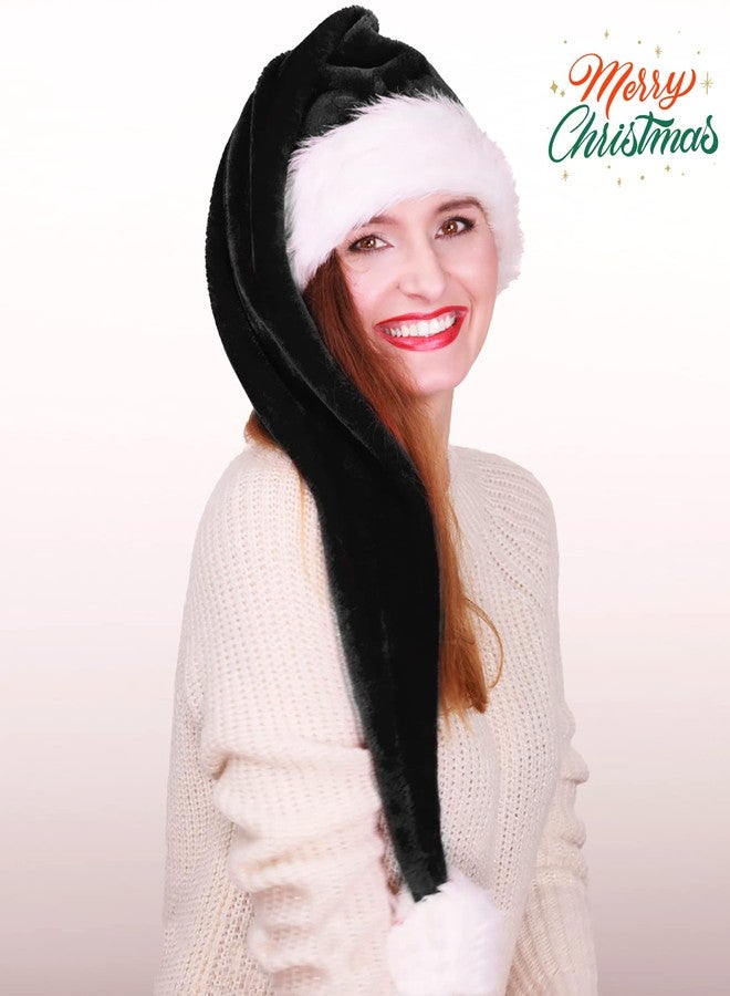 Wild Tribe Long Black Santa Hat Goth Christmas Hat Adults Xmas Santa Claus Hats New Year Festive Holiday Halloween Cosplay Party Gothic Xmas Accessory - Image 3