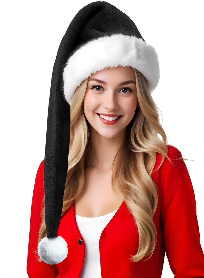 Wild Tribe Long Black Santa Hat Goth Christmas Hat Adults Xmas Santa Claus Hats New Year Festive Holiday Halloween Cosplay Party Gothic Xmas Accessory - Image 1
