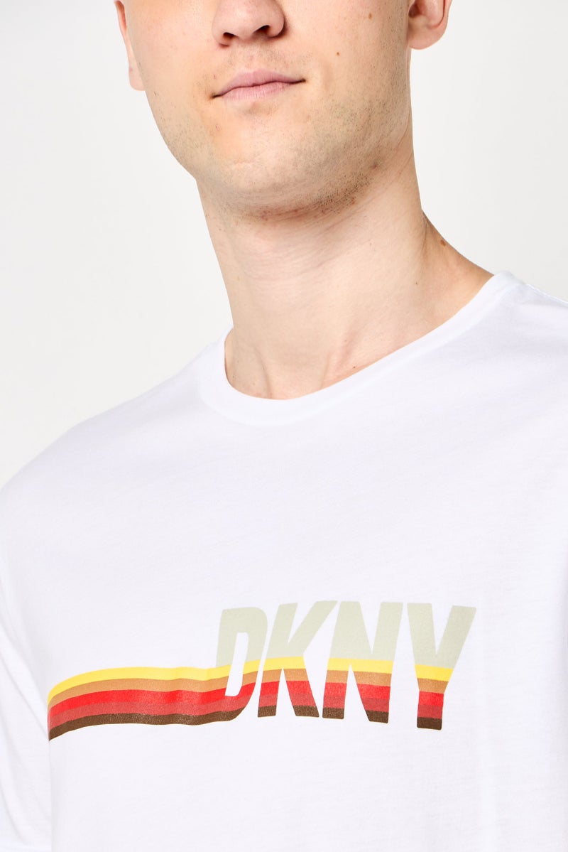 DKNY Men Crew Neck Short Sleeve Brand Logo T-Shirt, White - Image 3