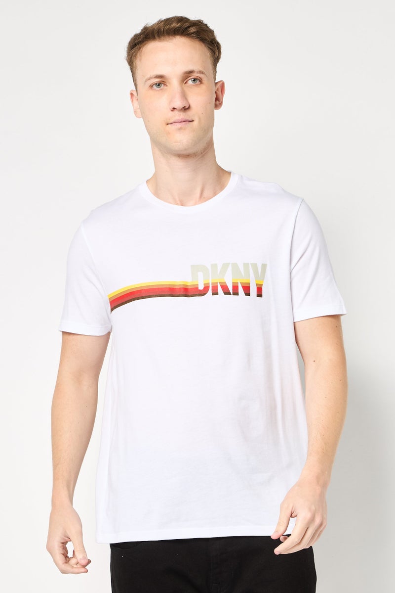 DKNY Men Crew Neck Short Sleeve Brand Logo T-Shirt, White - Image 1
