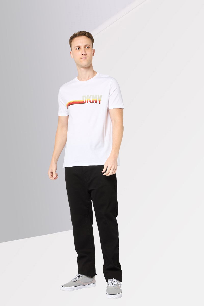 DKNY Men Crew Neck Short Sleeve Brand Logo T-Shirt, White - Image 2