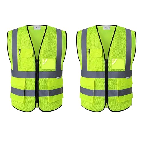 uniformer Premium Safety Jacket for Men and Women | Reflective High Visibility | Ideal Unisex Safety Jacket for Civil Engineer & Road Safety | Used in Airport, Construction, Traffic (Yellow_Pack of 2) - Image 1