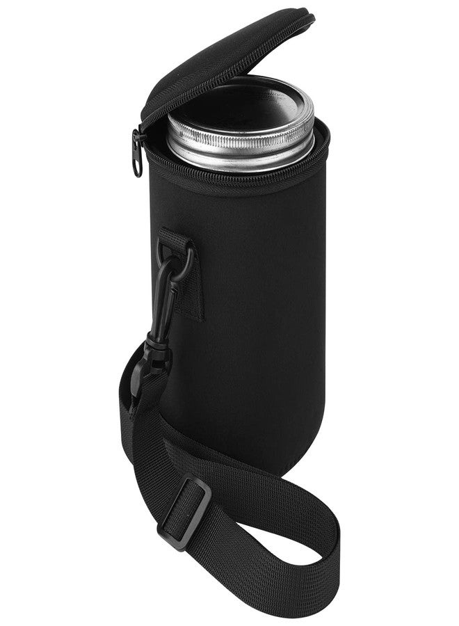 Cosmos Mason Jar Portable Neoprene Insulated Bag Mason Jar Insulated Holder Pouch, Glass Bottle Sleeve Cover with Adjustable Strap and Double Zippers, Fits 32 Oz Regular & Wide Mouth Jar (Black) - Image 1