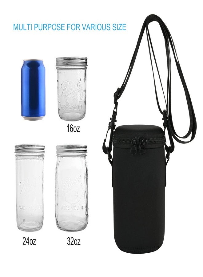 Cosmos Mason Jar Portable Neoprene Insulated Bag Mason Jar Insulated Holder Pouch, Glass Bottle Sleeve Cover with Adjustable Strap and Double Zippers, Fits 32 Oz Regular & Wide Mouth Jar (Black) - Image 4