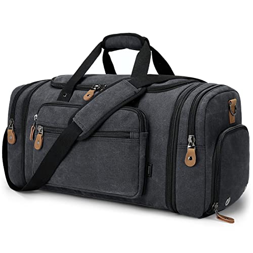 Gonex Canvas Duffle Bag 60L Travel Duffel Overnight Weekend Bag with Shoe Compartment (Dark Gray) - Image 1