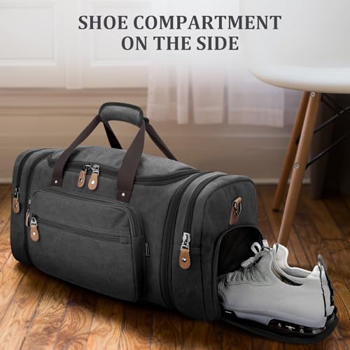 Gonex Canvas Duffle Bag 60L Travel Duffel Overnight Weekend Bag with Shoe Compartment (Dark Gray) - Image 2