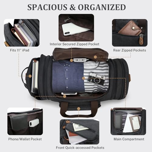 Gonex Canvas Duffle Bag 60L Travel Duffel Overnight Weekend Bag with Shoe Compartment (Dark Gray) - Image 4