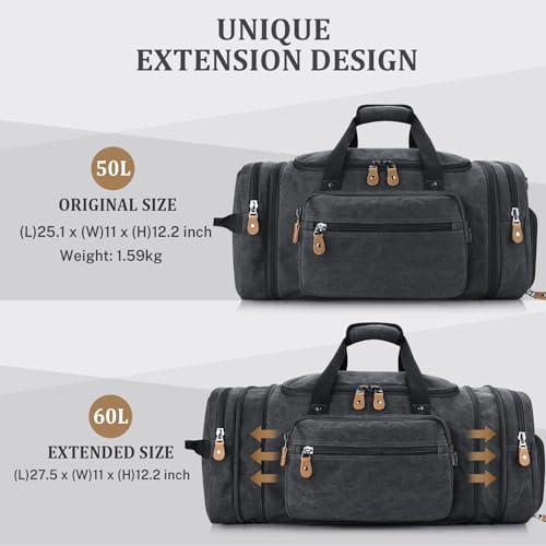 Gonex Canvas Duffle Bag 60L Travel Duffel Overnight Weekend Bag with Shoe Compartment (Dark Gray) - Image 5