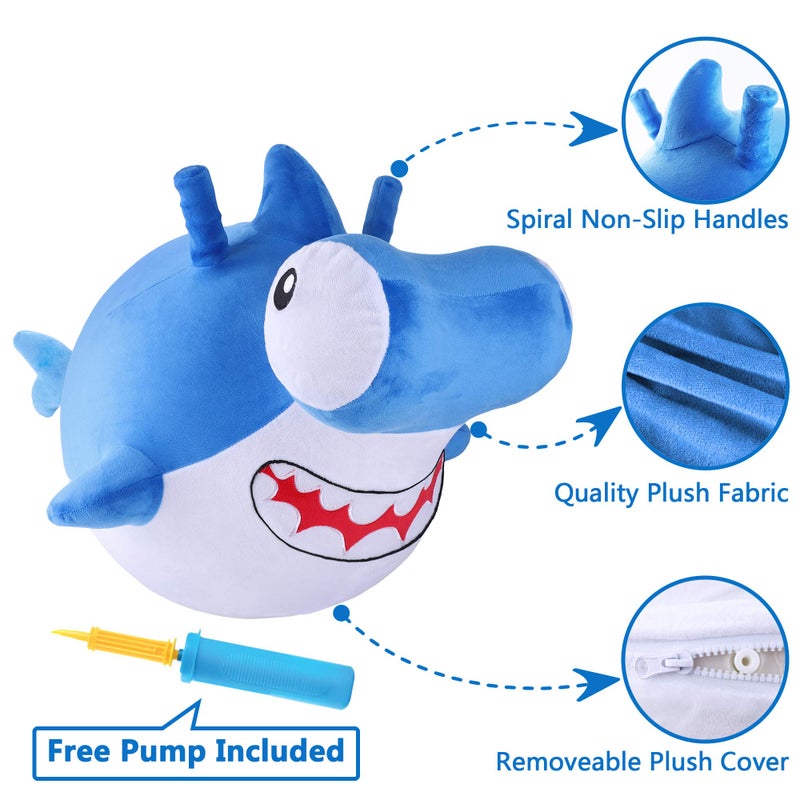 iPlay, iLearn Bouncy Pals Kid Shark Bouncy Balls, Toddler Hammer Head Shark Bouncing Ball W/Handle, Outside Ride Hopper Toy, Outdoor Active Hopping Jumper, Birthday Gift 2 3 4 5 6 Year Old Boy Girl - Image 3