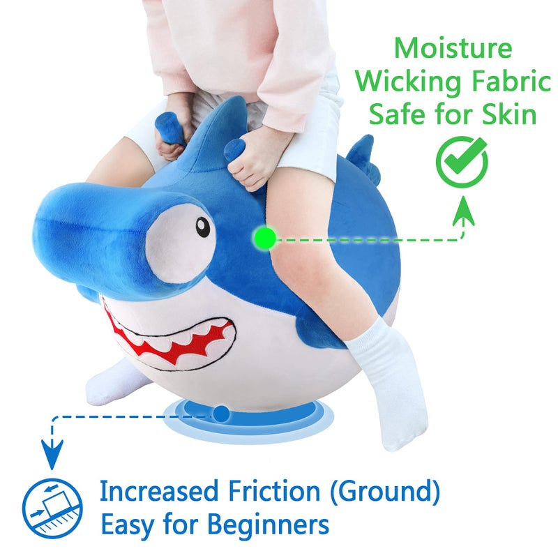 iPlay, iLearn Bouncy Pals Kid Shark Bouncy Balls, Toddler Hammer Head Shark Bouncing Ball W/Handle, Outside Ride Hopper Toy, Outdoor Active Hopping Jumper, Birthday Gift 2 3 4 5 6 Year Old Boy Girl - Image 4