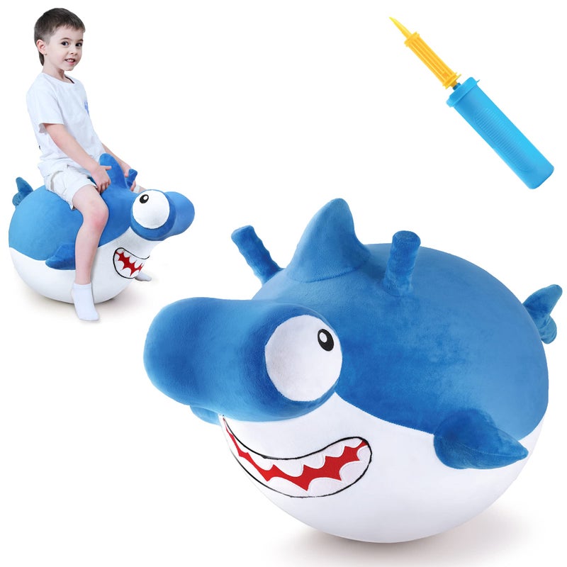 iPlay, iLearn Bouncy Pals Kid Shark Bouncy Balls, Toddler Hammer Head Shark Bouncing Ball W/Handle, Outside Ride Hopper Toy, Outdoor Active Hopping Jumper, Birthday Gift 2 3 4 5 6 Year Old Boy Girl - Image 1