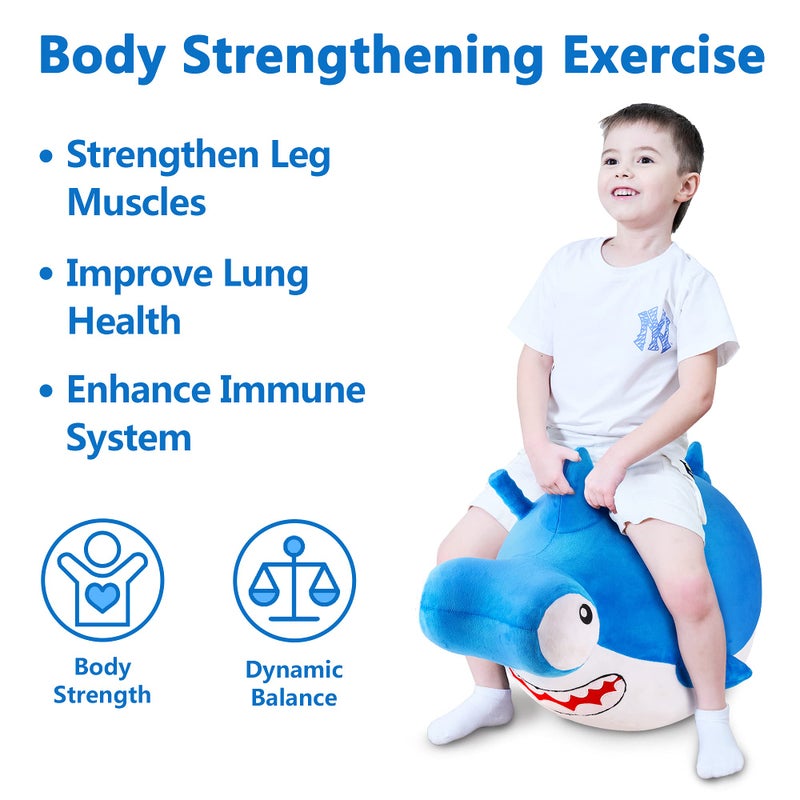 iPlay, iLearn Bouncy Pals Kid Shark Bouncy Balls, Toddler Hammer Head Shark Bouncing Ball W/Handle, Outside Ride Hopper Toy, Outdoor Active Hopping Jumper, Birthday Gift 2 3 4 5 6 Year Old Boy Girl - Image 2