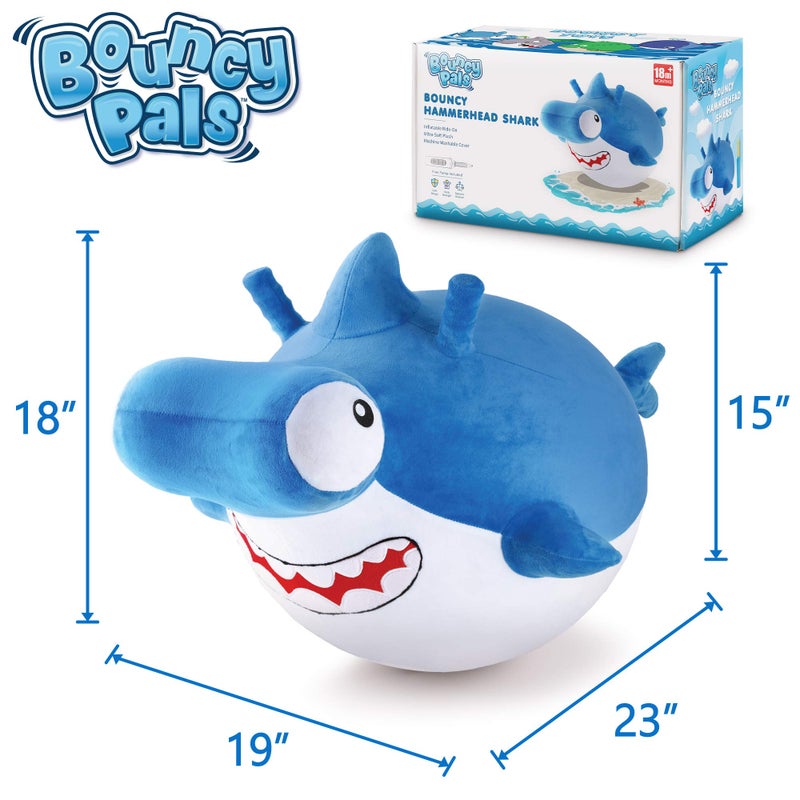 iPlay, iLearn Bouncy Pals Kid Shark Bouncy Balls, Toddler Hammer Head Shark Bouncing Ball W/Handle, Outside Ride Hopper Toy, Outdoor Active Hopping Jumper, Birthday Gift 2 3 4 5 6 Year Old Boy Girl - Image 5