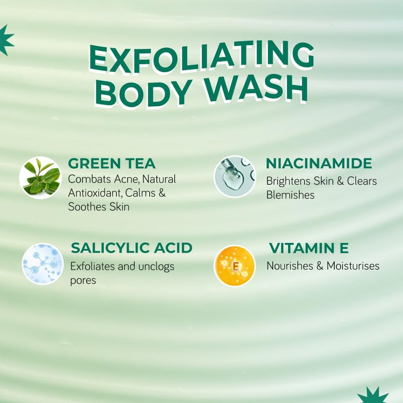 Moody AcneXpert 2 Salicylic Acid 5 Niacinamide Green Tea Body Wash Prevents Body Acne Deeply Cleanses skin Paraben Sulphate free Suitable for all skin types Body Shower Gel 200ml - Image 3
