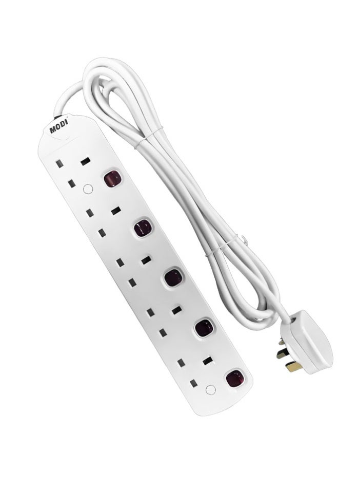 MODI 5 Way Extension Cord – Surge Protected Power Strip with Individual Control – Safe Plug Extension for Home & Office - 3 M - Image 2