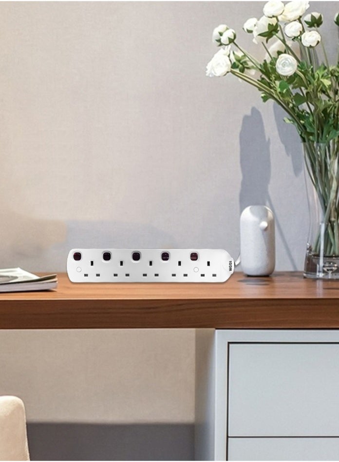 MODI 5 Way Extension Cord – Surge Protected Power Strip with Individual Control – Safe Plug Extension for Home & Office - 3 M - Image 1