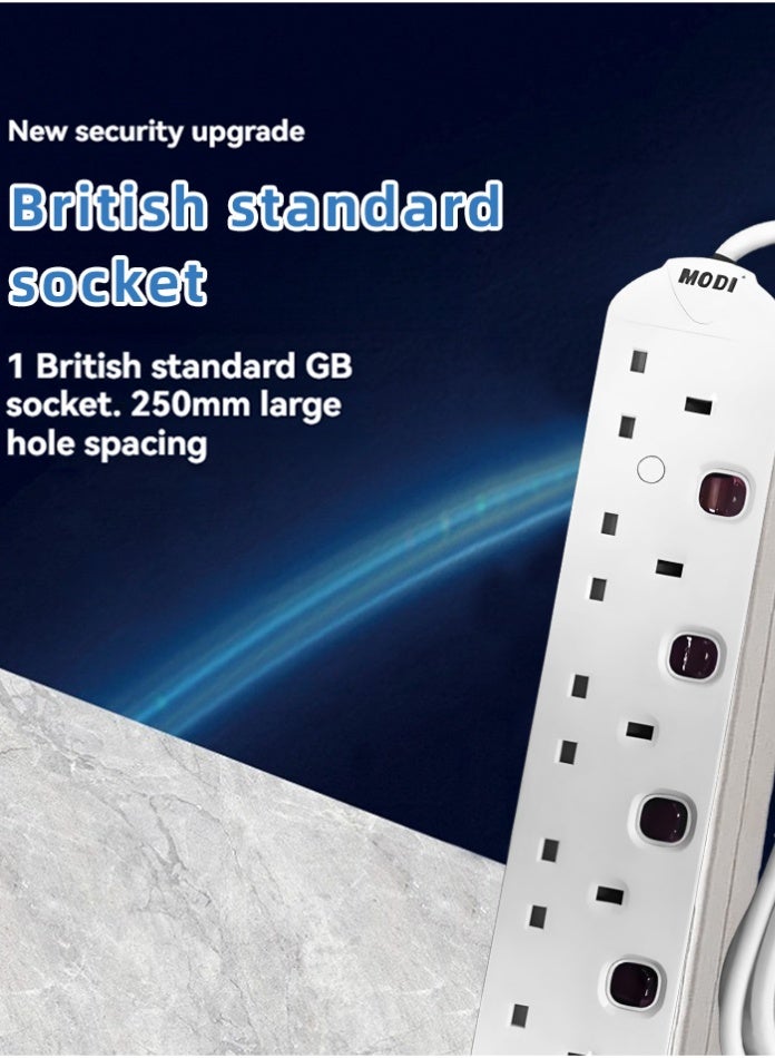 MODI 5 Way Extension Cord – Surge Protected Power Strip with Individual Control – Safe Plug Extension for Home & Office - 3 M - Image 3
