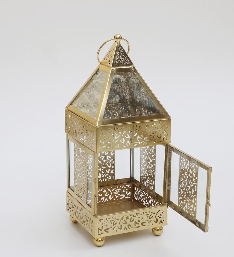 Vedas Gold Iron Indian Heritage Lantern TLight Candle Holder Showpiece Home Decor Size 5 x 13 inches - Image 3
