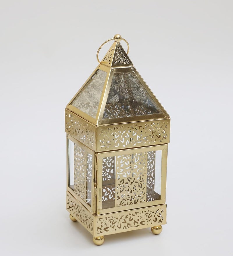 Vedas Gold Iron Indian Heritage Lantern TLight Candle Holder Showpiece Home Decor Size 5 x 13 inches - Image 2
