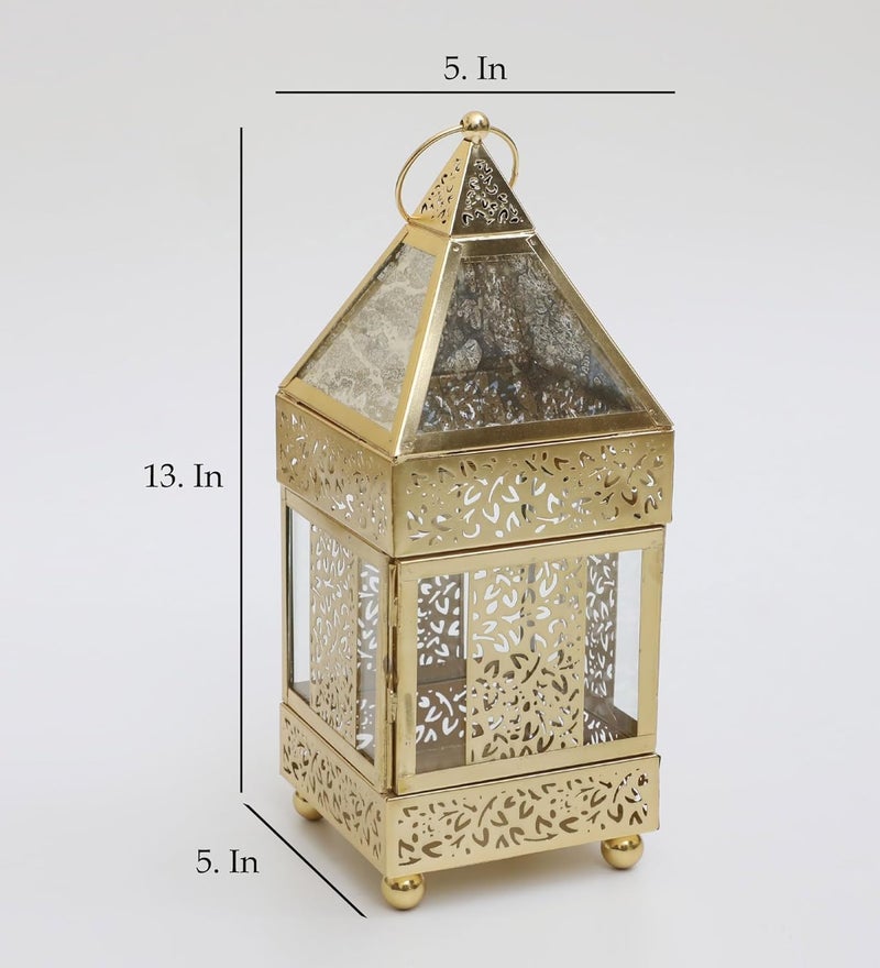 Vedas Gold Iron Indian Heritage Lantern TLight Candle Holder Showpiece Home Decor Size 5 x 13 inches - Image 4