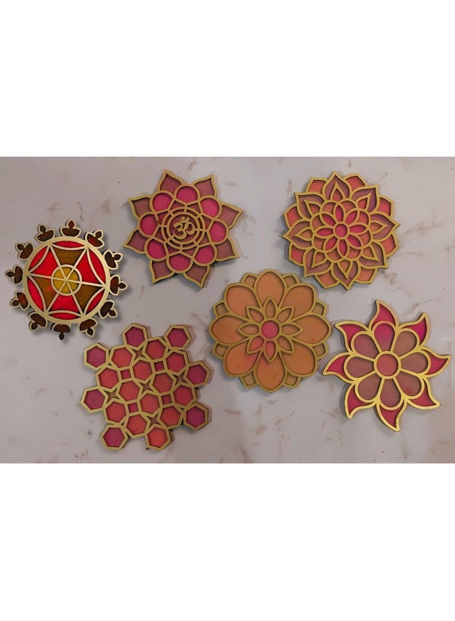 TOTA قوالب رانغولي TOTA - مجموعة 6 قوالب رانغولي ملونة من MDF بحجم 4X4 بوصة | حصائر رانغولي ثلاثية الأبعاد قابلة لإعادة الاستخدام لتزيين المنزل في ديوالي نافراتري بونغال أونام بوجا | فريدة من نوعها - Image 3