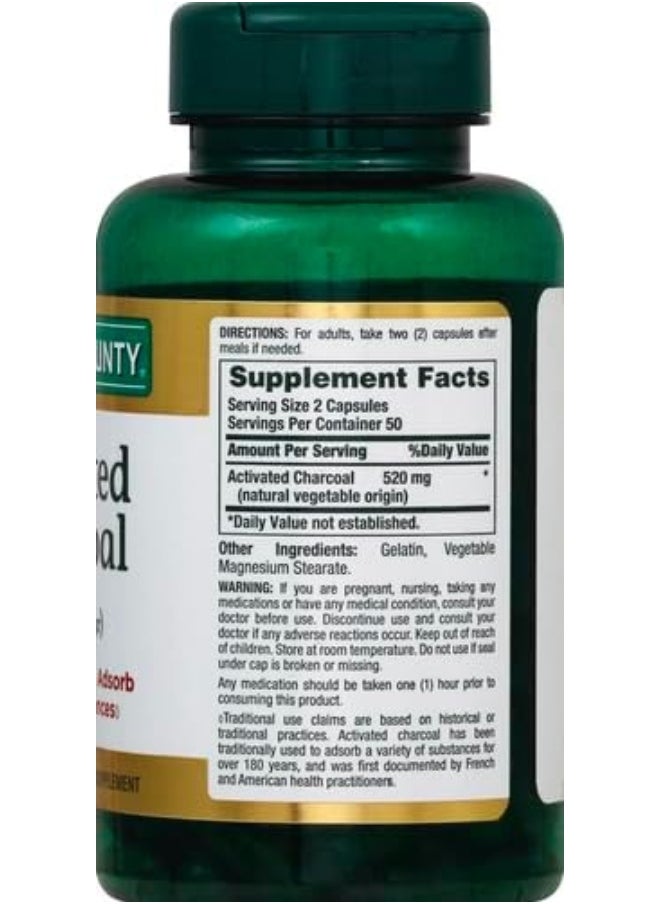 Nature's Bounty Activated Charcoal, 260 mg, 100 Capsules